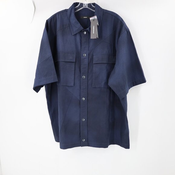 NWT Diesel Shirt Men's XL Short Sleeve Gunn Tie dye Blue Button Up Cotton Grunge